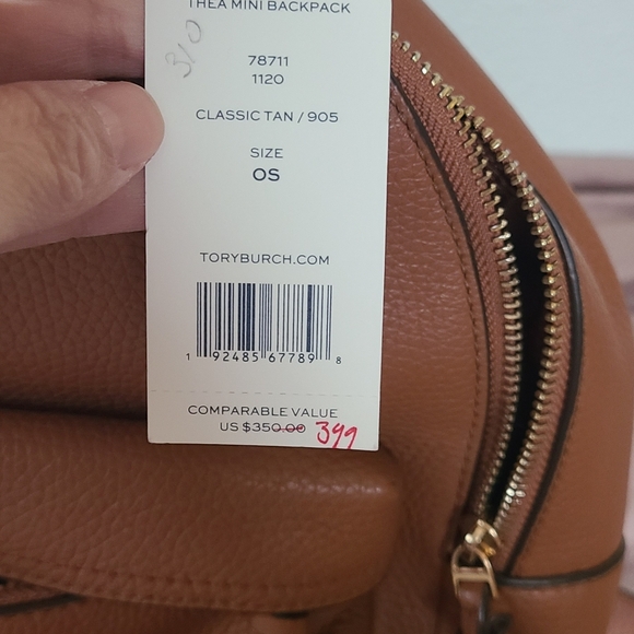 NWT Tory burch Thea mini classic tan colored  backpack pebbled leather - Picture 4 of 7